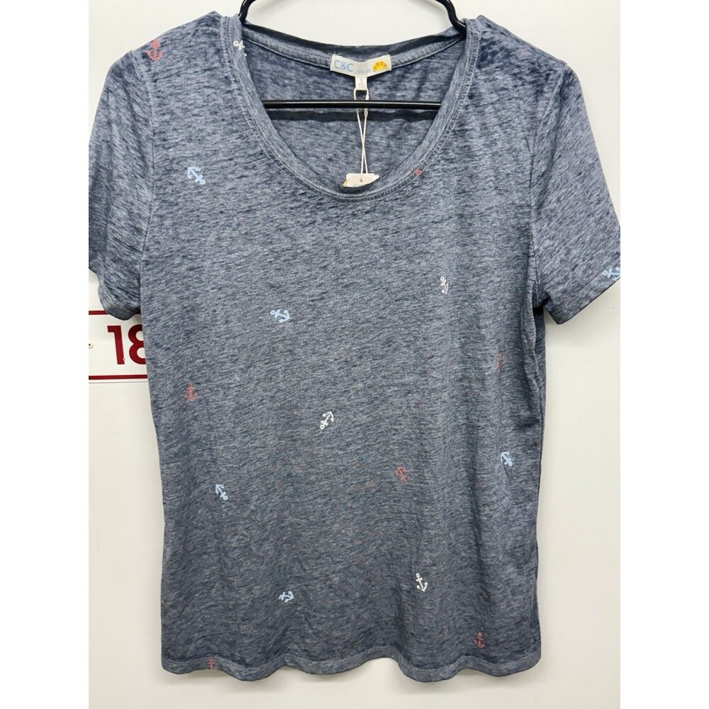 C&C California Womens The Karlie Tee Shirt Short Sleeve Anchor Print Gray Size S